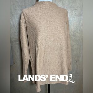 Lands End Petite Long Sleeve Cable Ottoman Funnel Neck Tunic Tan MP